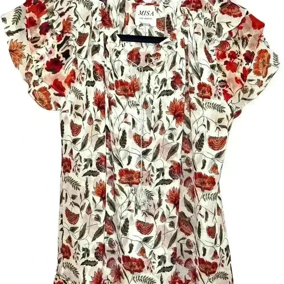 MISA Los Angeles Olga floral chiffon blouse with tasseled tie - Picture 2 of 6